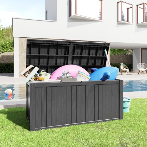 100 Gallon Resin Deck Box, Lockable Patio Outdoor Storage, Waterproof - Black F75230