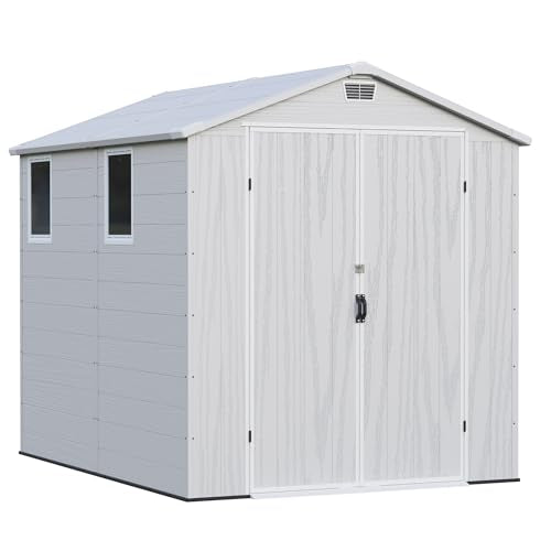 6×8FT Plastic Outdoor Storage Shed with Floor, Lockable Double Door J5369