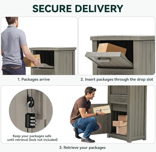 60 Gallon Outdoor Package Storage Box, Double-Wall Resin, Waterproof Deck Box for Porch O69284