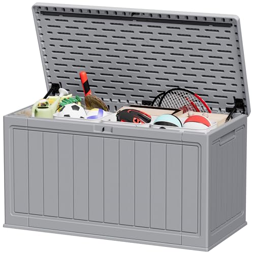 31 Gallon Resin Deck Box Waterproof Indoor Outdoor Storage for Patio Cushions and Garden Tools L90121