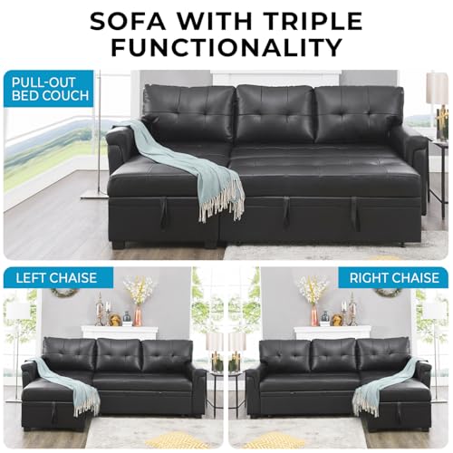 Convertible Sofa with Storage, Reversible L-Shape Couch, Black Y1589