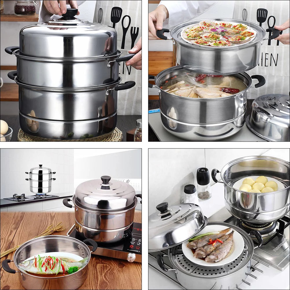 Stainless Steel Three Layers Steamer Pot L604