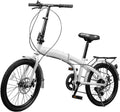 20 Inch Adult Folding Bikes, High Carbon Steel Folding Bike with 7-Speed Gears, Dual Disc Brakes, and Front and Rear Fenders, Adjustable Height, Easy Folding City Bicycle