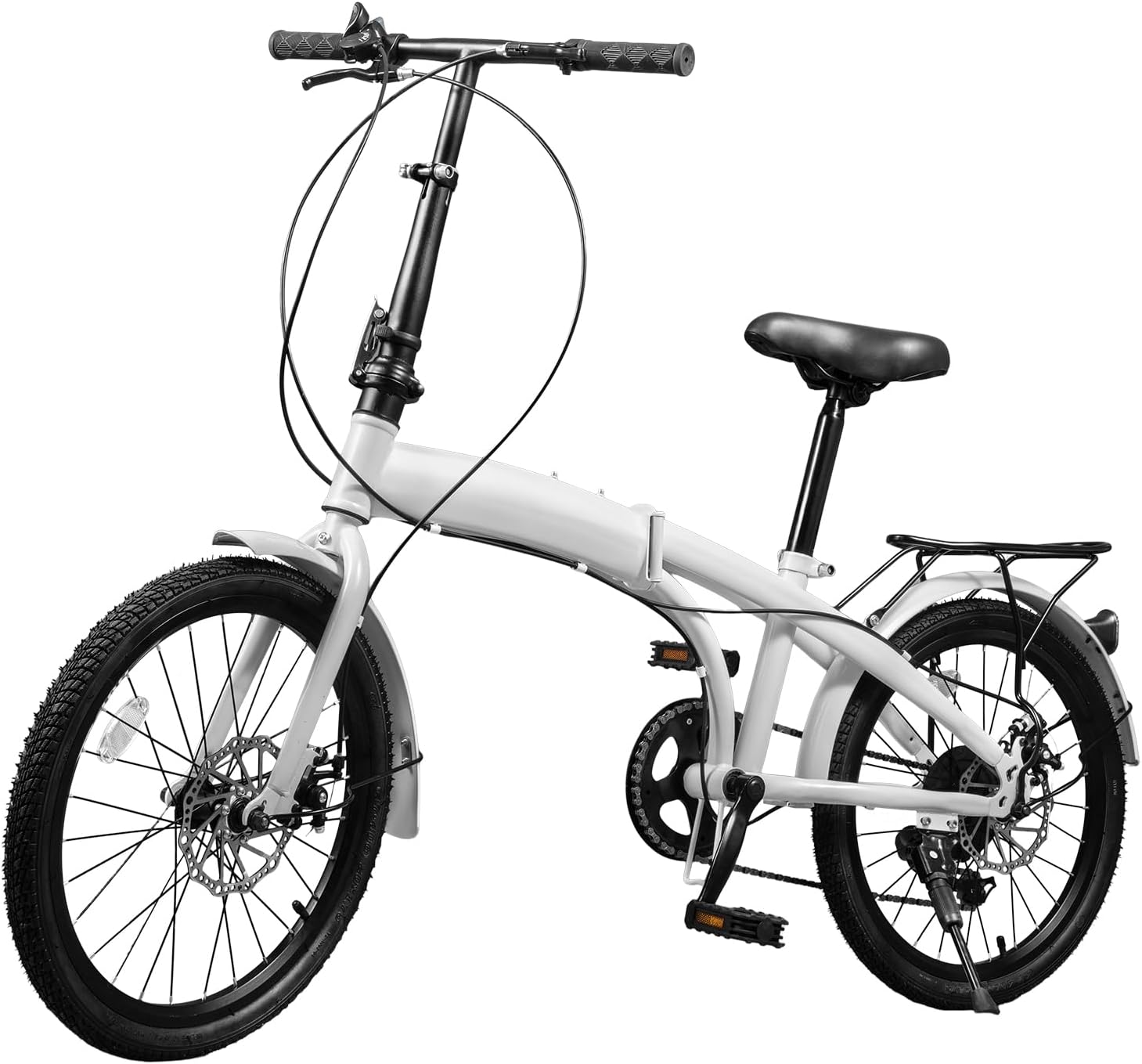 20 Inch Adult Folding Bikes, High Carbon Steel Folding Bike with 7-Speed Gears, Dual Disc Brakes, and Front and Rear Fenders, Adjustable Height, Easy Folding City Bicycle