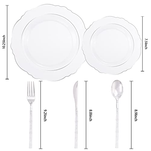 350PCS Clear Plastic Plates with Gold Trim for 50 Guests, Disposable Dinnerware Set O686017