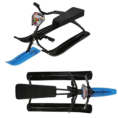 Snow Racer Sled with Steering Wheel and Twin Brakes for Kids Teens Winter Sport X37066