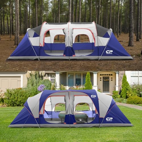 12-Person Camping Tent, 3 Room Family Tent, Waterproof Windproof with Carry Bag Q601154