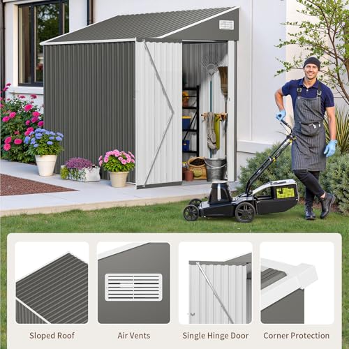 Resin Outdoor Storage Shed with Floor and Window, Lockable Small Tool Shed for Garden Patio Backyard, Light Gray V985