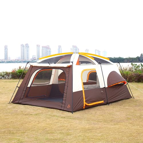Extra Large Family Cabin Tent 2 Rooms 3 Doors 3 Windows Waterproof for Camping H460
