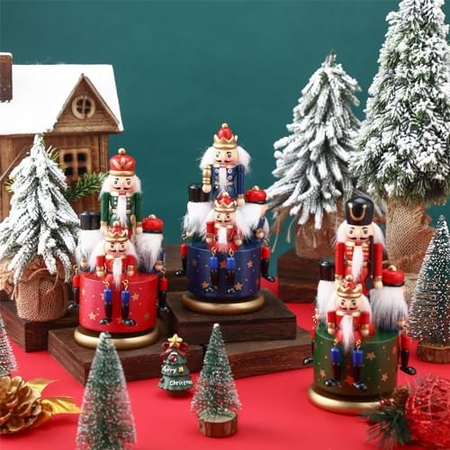 Nutcracker Music Box Wooden Soldier Toy Christmas Wind Up Musical Decor X3406