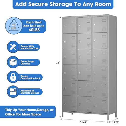 6 Door Metal Storage Locker with 18 Hooks, Black & Dark Grey K6611