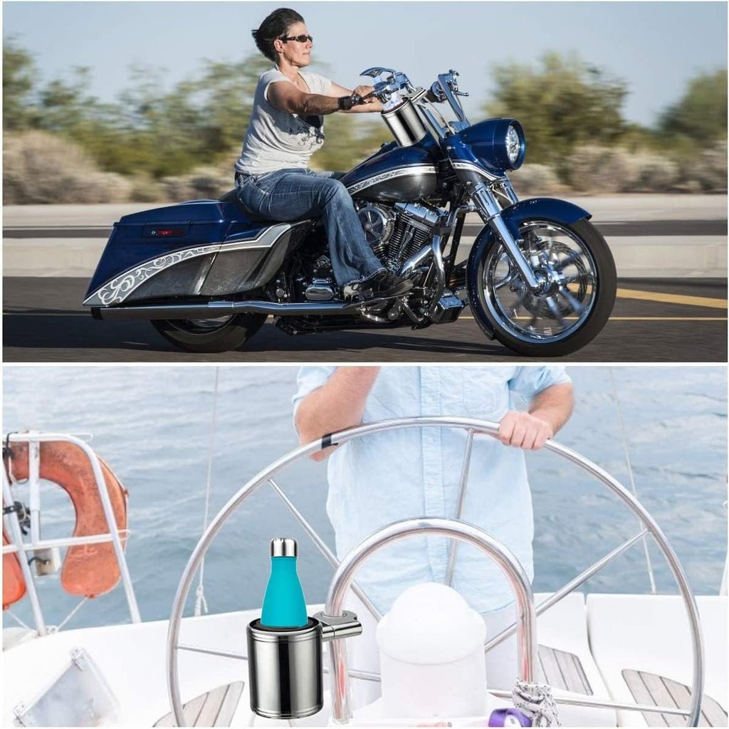 Adjustable Motorcycle Cup Holder for Handlebar, Silver V2439