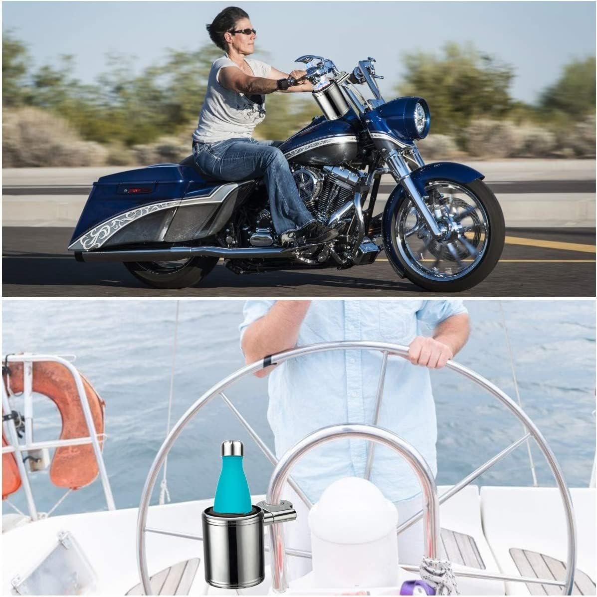 Adjustable Motorcycle Cup Holder for Handlebar, Silver V2439