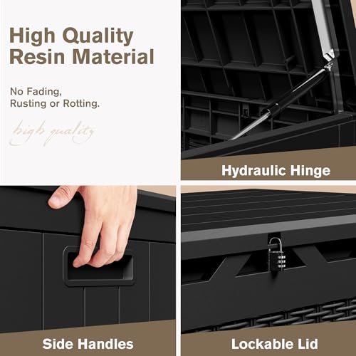 31 Gallon Resin Deck Box Waterproof Indoor Outdoor Storage for Patio Cushions and Garden Tools L90121