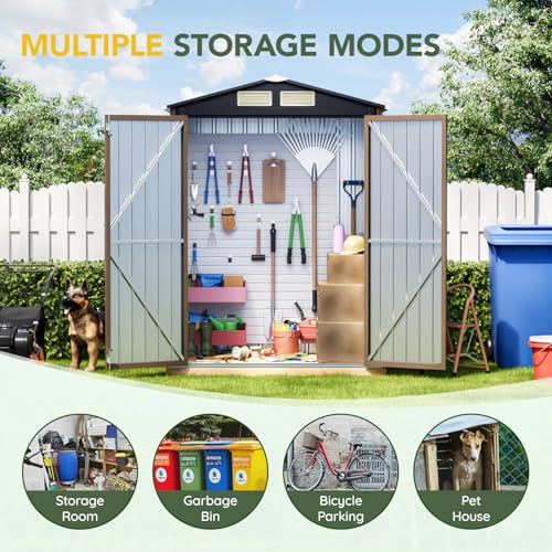 Outdoor Steel Storage Shed with Lockable Doors and Window L987864