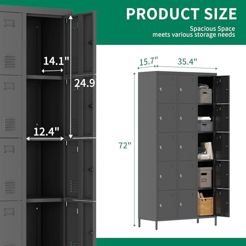 3-Door Steel Storage Locker with Shelves and Hooks I822961