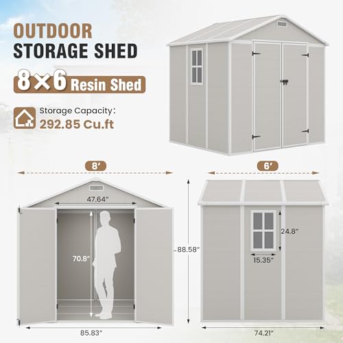 Outdoor Storage Shed 6x6 FT Resin with Floor and Lockable Door Z166