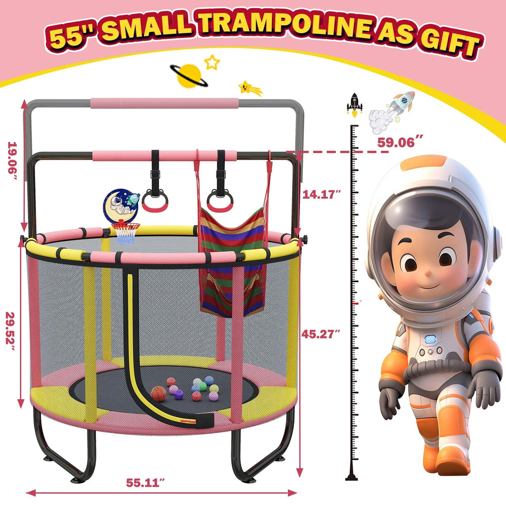Mini Trampoline for Toddlers with Enclosure and Basketball Hoop F952