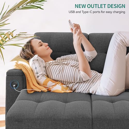 L-Shaped Sofa Bed with Chaise, USB Port and Storage, Dark Gray C750