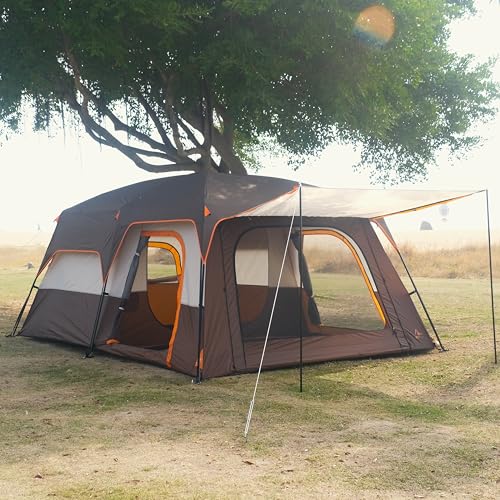 Extra Large Family Cabin Tent 2 Rooms 3 Doors 3 Windows Waterproof for Camping H460