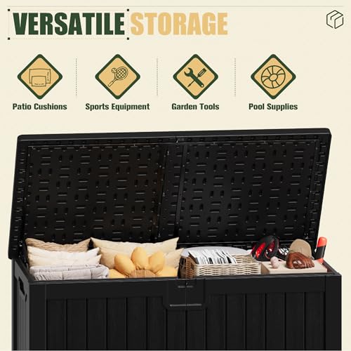 31 Gallon Resin Deck Box Waterproof Indoor Outdoor Storage for Patio Cushions and Garden Tools L90121