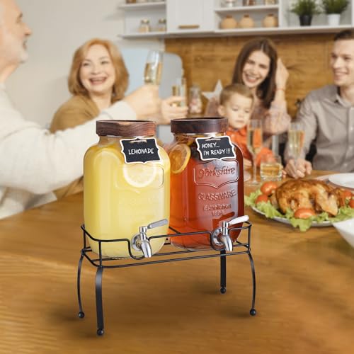 Glass Drink Dispenser with Stand and Spigot, 1 Gallon, Set of 2 I5509