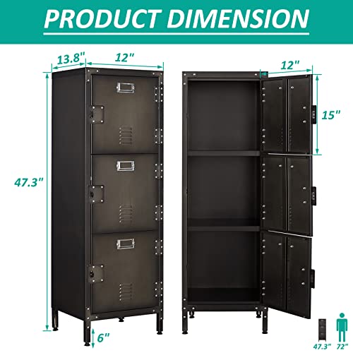 Vintage Metal Locker with Hooks, Lockable Single Door Storage M901