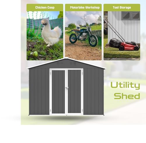 Outdoor Storage Shed, Metal Garden Tool Shed with Lockable Doors, Grey H911924
