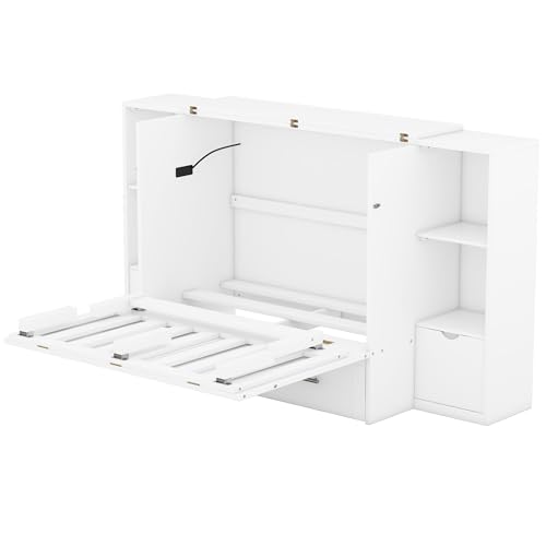 Queen Size Murphy Wall Bed with Storage and Bookcase Headboard J770