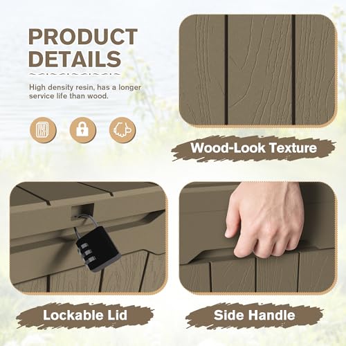 31 Gallon Resin Deck Box Waterproof Indoor Outdoor Storage for Patio Cushions and Garden Tools L90121