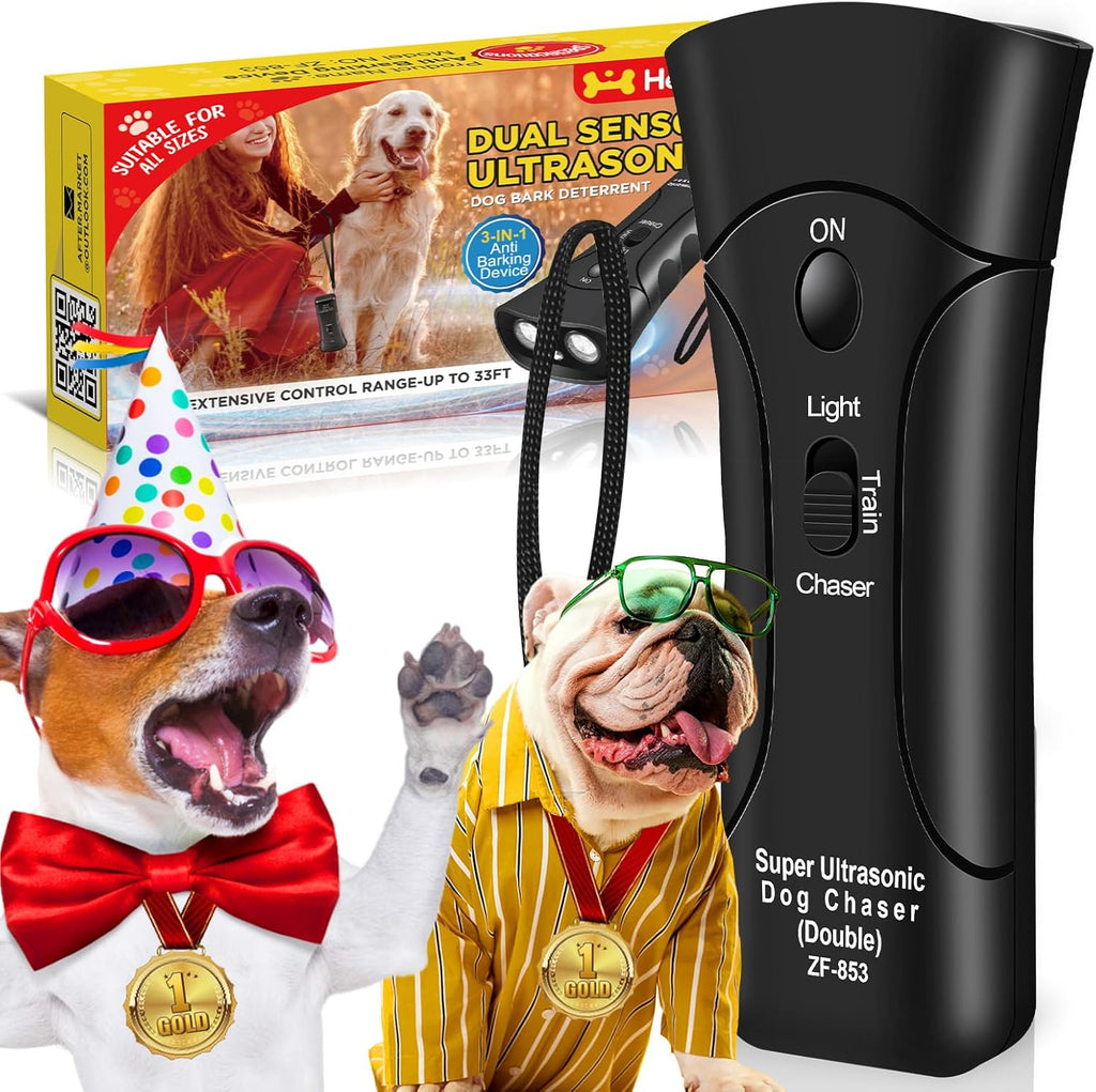 Anti Barking Device, Dual Sensor Ultrasonic Dog Bark Deterrent with 3 Modes and LED Light, Professional Dog Training Tool, Bark Collar Alternative | Outdoor & Indoor, Safe for Human & Dogs