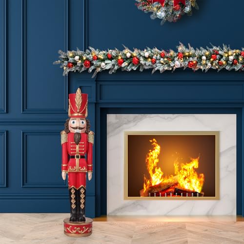 Red and Green Christmas Nutcracker Holiday Decoration, 37-inch Freestanding Resin I1504