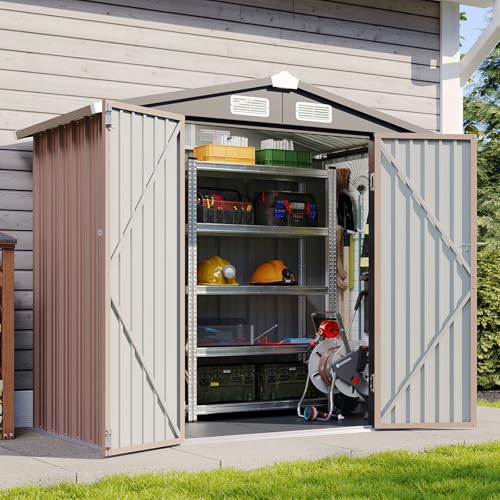 Galvanized Steel Storage Shed with Triple Doors, Weatherproof Outdoor Utility Shed P600721