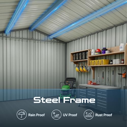 10 x 8 ft Outdoor Storage Shed, Metal Building with Windows and Lockable Doors, Grey Q206
