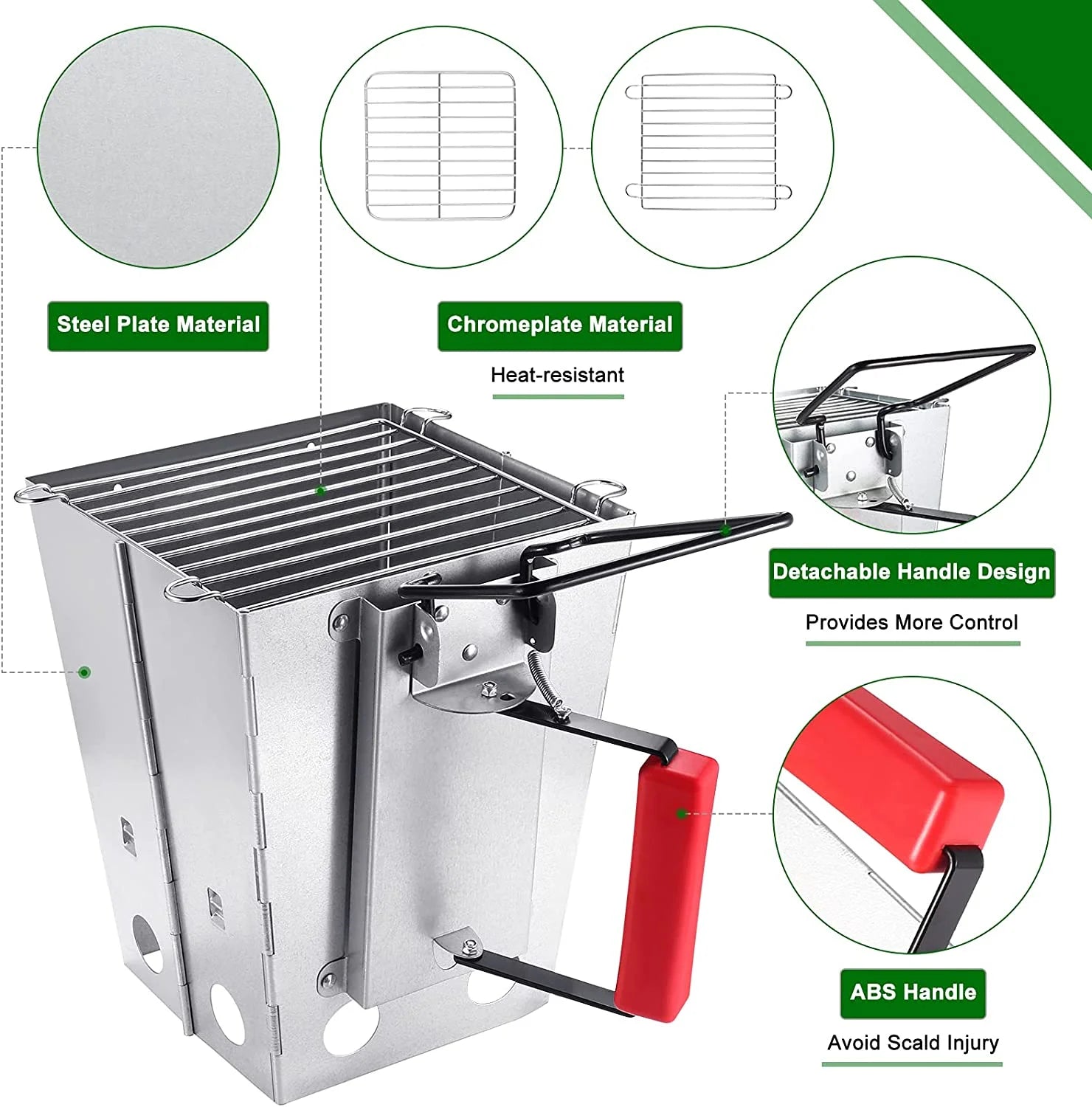 Foldable Charcoal Chimney Starter for BBQ Grill J4866