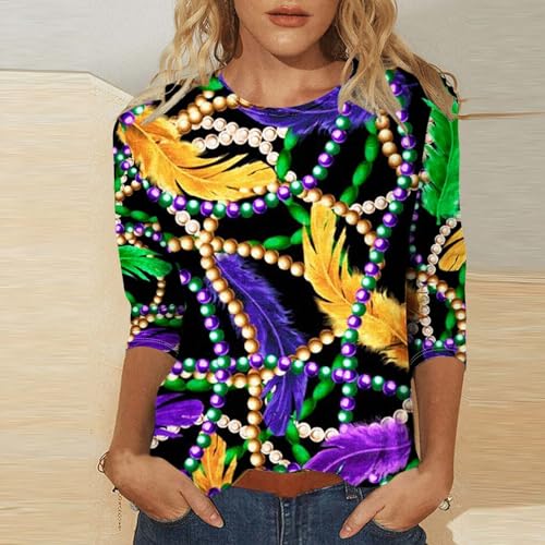 Mardi Gras Crew Neck Top for Women Short Sleeve K731