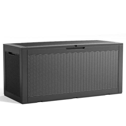 100 Gallon Resin Deck Box, Lockable Patio Outdoor Storage, Waterproof - Black F75230