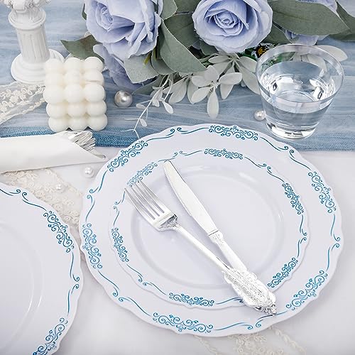 350PCS Clear Gold Plastic Dinnerware Set for 50 Guests, Disposable Plates, Cups & Silverware N692