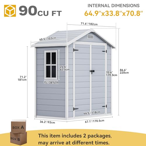 Outdoor Resin Storage Shed with Floor, Lockable Door, Gray F820