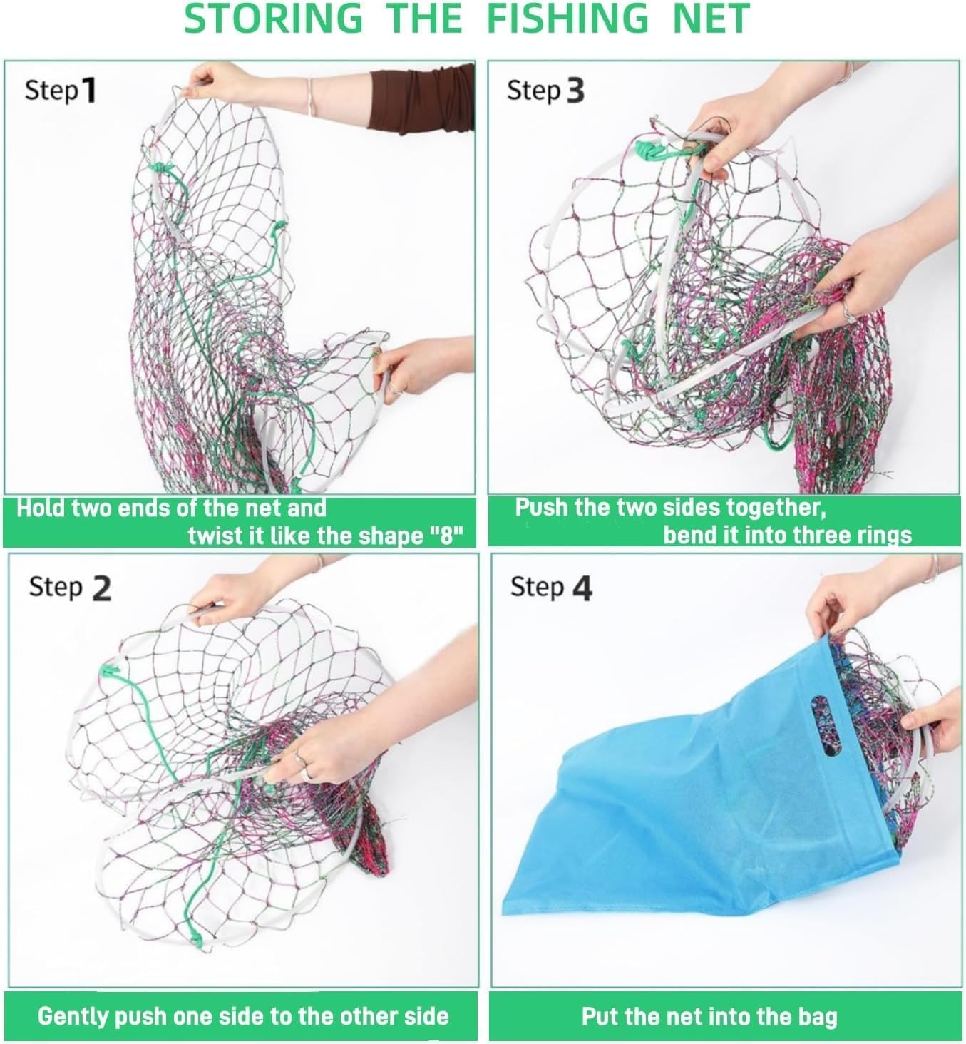 Folded Bridge and Pier Fishing Net with Steel Hoop and Mesh Bag A926