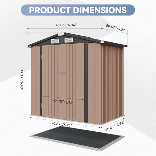 Galvanized Steel Storage Shed with Triple Doors, Weatherproof Outdoor Utility Shed P600721