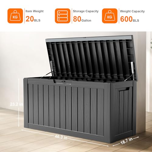 100 Gallon Resin Deck Box, Lockable Patio Outdoor Storage, Waterproof - Black F75230
