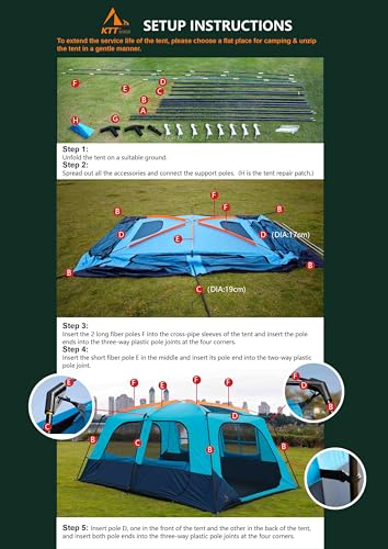Extra Large Family Cabin Tent 2 Rooms 3 Doors 3 Windows Waterproof for Camping H460