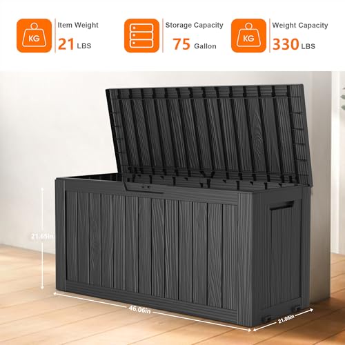 100 Gallon Resin Deck Box, Lockable Patio Outdoor Storage, Waterproof - Black F75230