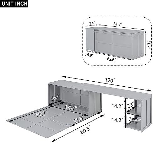 Wall Cabinet Bed with Storage and Bookcase Headboard F651615