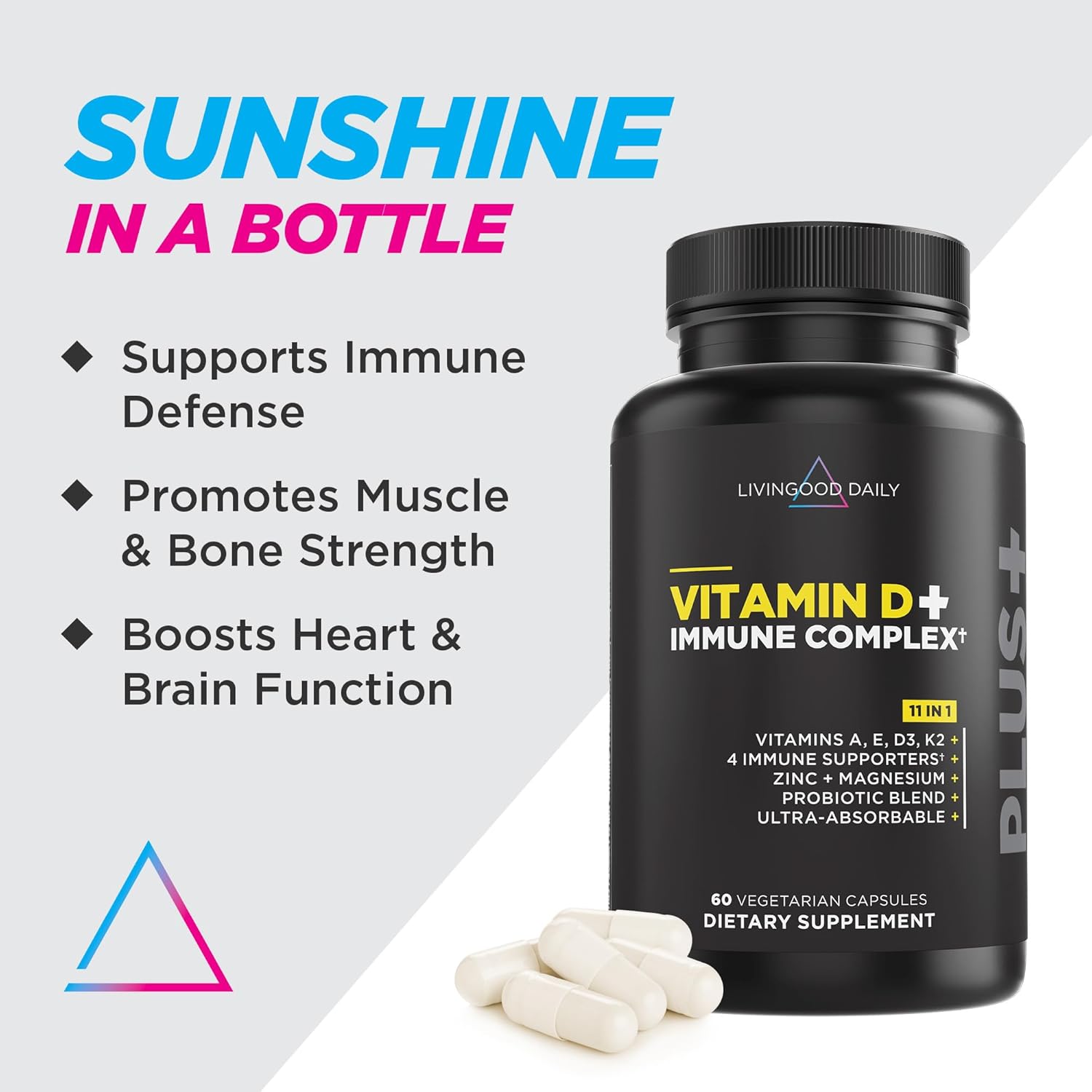 Vitamin D3 K2 4000 IU Supplement with Immune Support, 60 Capsules L695843