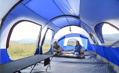 12-Person Camping Tent, 3 Room Family Tent, Waterproof Windproof with Carry Bag Q601154