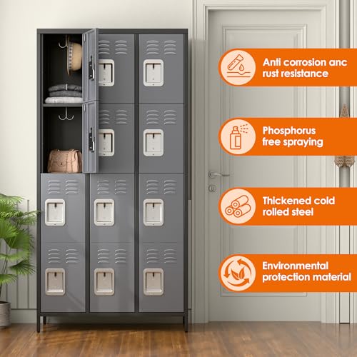 6 Door Metal Storage Locker with 18 Hooks, Black & Dark Grey K6611