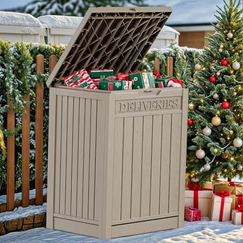 60 Gallon Outdoor Package Storage Box, Double-Wall Resin, Waterproof Deck Box for Porch O69284