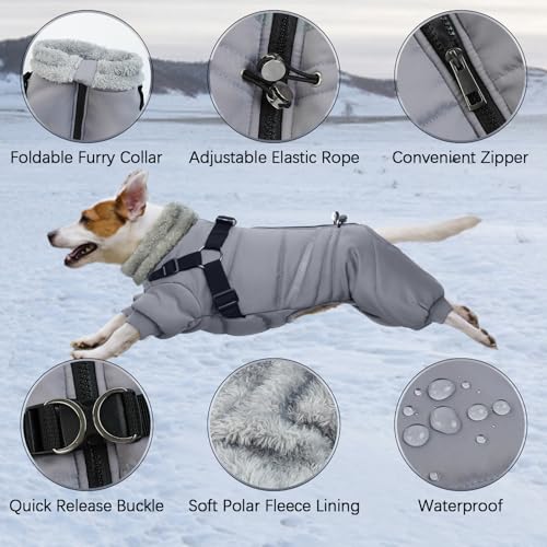 Black Dog Winter Coat with Harness, Reflective Waterproof Jacket for Small Dogs O43201